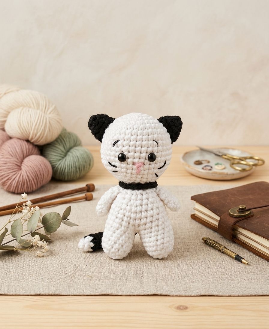Amigurumi Kedi Anahtarlık ve Çanta Süsü - El Örgüsü Beyaz Kedicik — el örgüsü anahtarlık